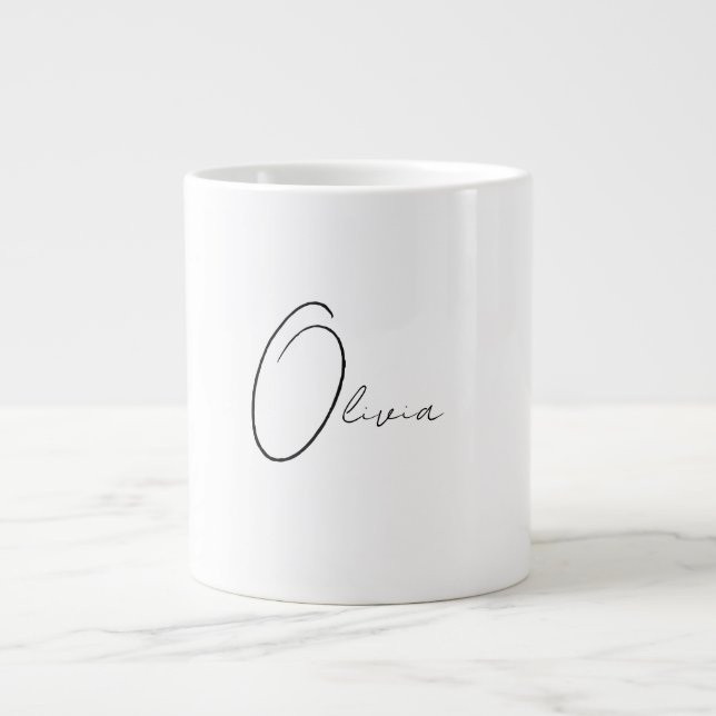 Caneca De Café Grande Monograma Elegante Simples Clássico Personalizado (Frente)