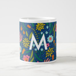 Caneca De Café Grande Monograma floral Jumbo Mug inicial