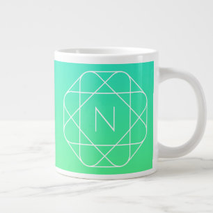 Caneca De Café Grande Monograma Geométrico Legal Azul e Verde Lima Omb