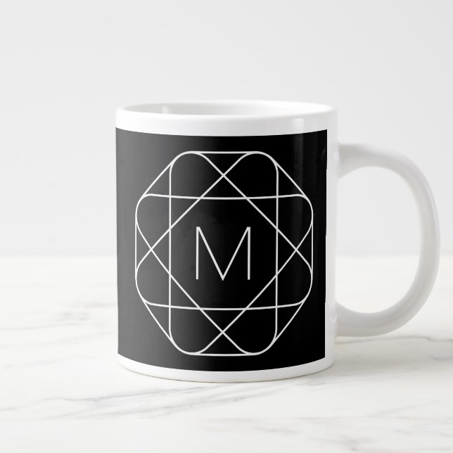 Caneca De Café Grande Monograma Geométrico Preto e Branco (Direita)