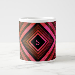 Caneca De Café Grande Monograma Geométrico Rosa Rústico Moderno Quadrado
