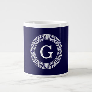 Caneca De Café Grande Monograma inicial do Quadro de Linhas Chave Grego 