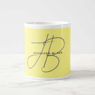 Caneca De Café Grande Monograma Letras Iniciais Amarelo Claro Moderno