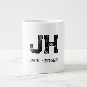 CANECA DE CAFÉ GRANDE MONOGRAMA MINIMALISTA PRETO DE DUAS LETRAS NOME BR