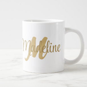 Caneca De Café Grande Monograma Moderno - Letra Inicial E Nome Jumbo Mug