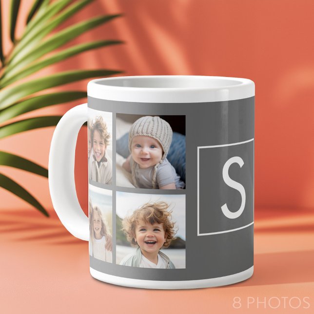 Caneca De Café Grande Monograma Personalizado de Colagem de Fotografias  (Custom Photo Collage Mug)