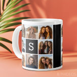 Caneca De Café Grande Monograma Personalizado de Colagem de Fotos em Pre<br><div class="desc">Você pode usar fotos do Instagram para este design. Use 8 fotos quadradas para criar um presente exclusivo e pessoal. Ou você pode ficar com o filhote hipster e fazer uma moda. Se precisar ajustar as fotos,  clique na ferramenta personalizar para fazer alterações.</div>