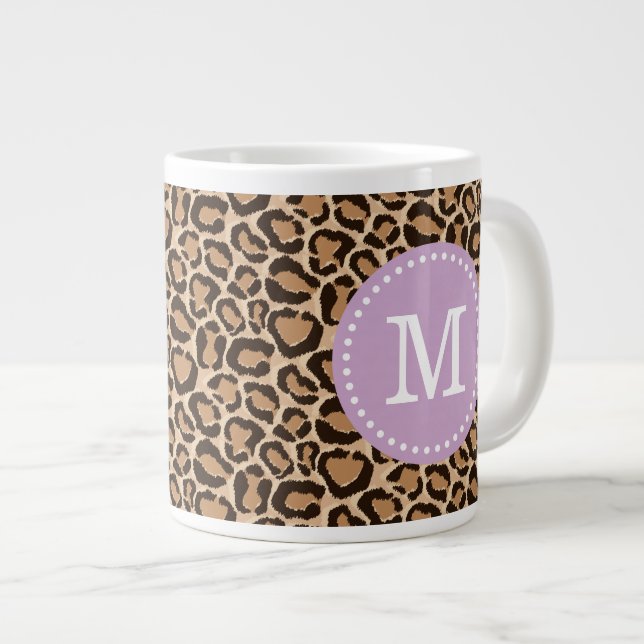 Caneca De Café Grande Monograma Personalizado de Impressão Púrpura e Leo (Frente Esquerda)
