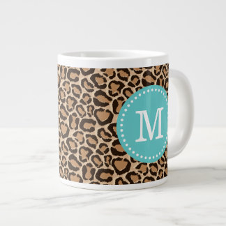 Caneca De Café Grande Monograma Personalizado de Impressão Turquesa e Le