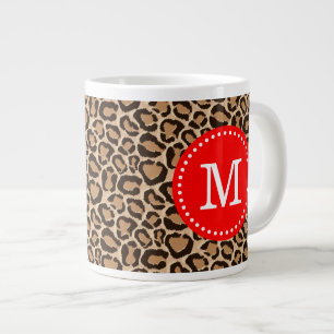Caneca De Café Grande Monograma Personalizado de Impressão Vermelha e Le