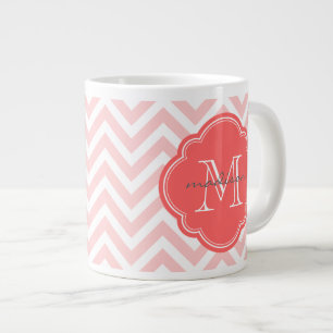 Caneca De Café Grande Monograma Personalizado de rosa claro e Coral Chev