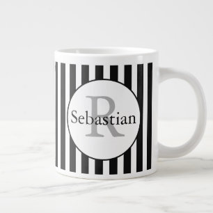 Caneca De Café Grande Monograma Personalizado em Black Masculino Striped