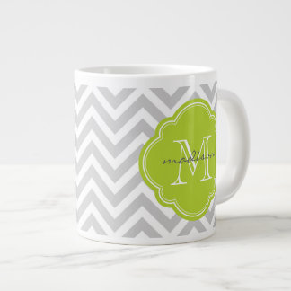 Caneca De Café Grande Monograma Personalizado em cinza e Gíria Verde