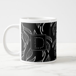 Caneca De Café Grande Monograma Preto e Branco de Verdura Botânica Flora