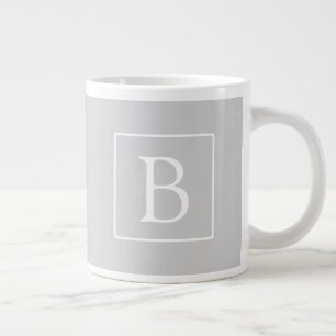 Caneca De Café Grande Monograma Simples Cinza Claro
