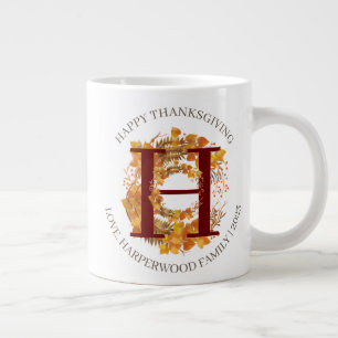 Caneca De Café Grande Monograma Simples Colheita Feliz Ação de Graças