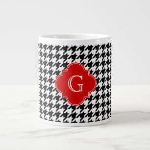 Caneca De Café Grande Monograma Vermelho Quatrefoil Preto Branco