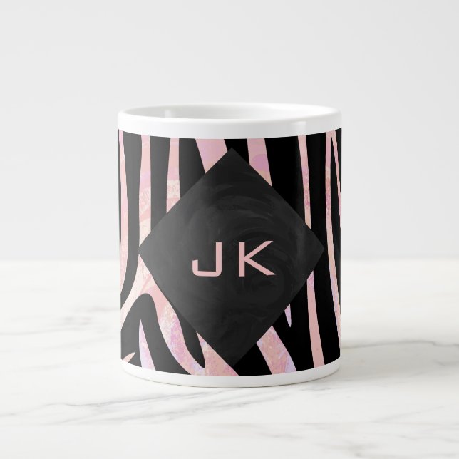 Caneca De Café Grande Monograma Zebra Preto e Rosa (Frente)