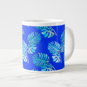 Caneca De Café Grande Monstera Brisa Azul Cobalto