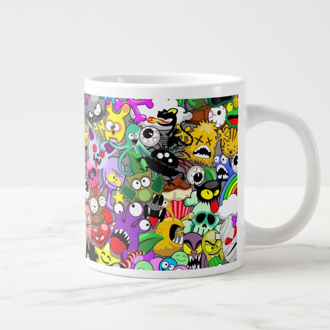 Caneca De Café Grande Monstros - Caracteres Bonitos Padrão de Halloween (Direita)