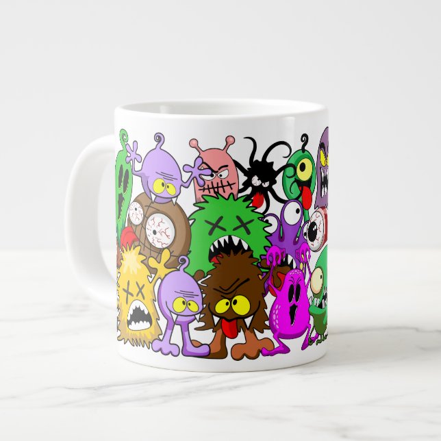 Caneca De Café Grande Monstros - Caracteres Bonitos Padrão de Halloween (Frente Esquerda)