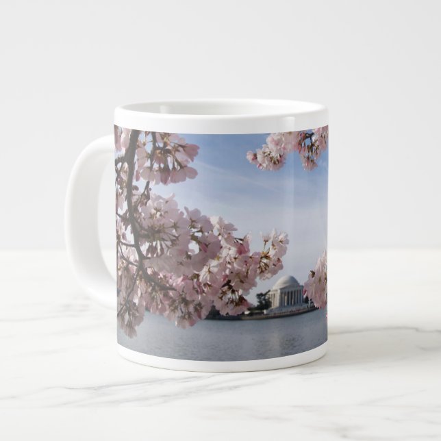 Caneca De Café Grande Monumentos | Jefferson Memorial Cherry Blossoms (Frente Esquerda)