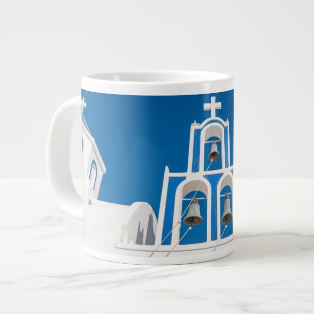Caneca De Café Grande Monuments | Greek Blue Dome Church (Frente Esquerda)