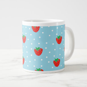 Caneca De Café Grande Morangos e Bolinhas Azul