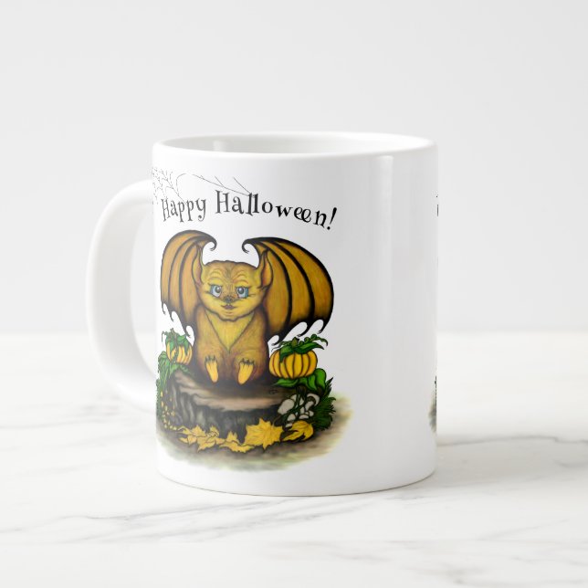 Caneca De Café Grande Morcego Fofo de Halloween (Frente Esquerda)
