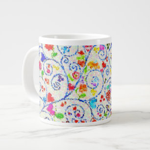 Caneca De Café Grande Mosaico Abstrato Vibrante de Corações e Espirais