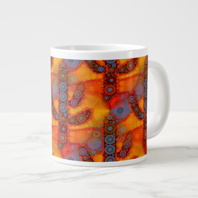 Caneca De Café Grande Mosaico de Saguaro Cactus, Púrpura Laranja (Frente Esquerda)