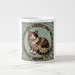 Caneca De Café Grande Mosaico Floral de Gato Calico Fino Estilo Antigo