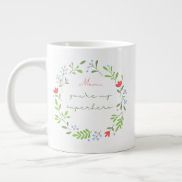 Caneca De Café Grande Mother's day floral green superhero mom