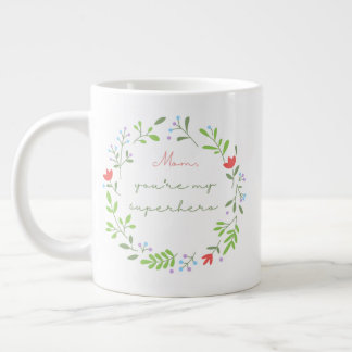 Caneca De Café Grande Mother's day floral green superhero mom