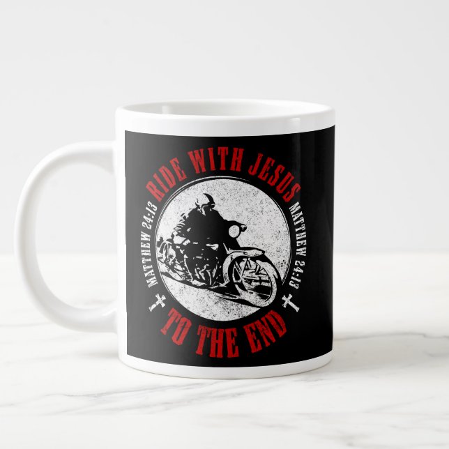 Caneca De Café Grande Motocicleta Christian Faith: Siga Jesus Biker (Esquerda)
