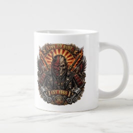 Caneca De Café Grande Motoqueiro Samurai Oni, Viva para Pedalar Est 1969