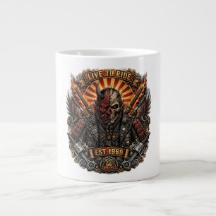 Caneca De Café Grande Motoqueiro Samurai Oni, Viva para Pedalar Est 1969