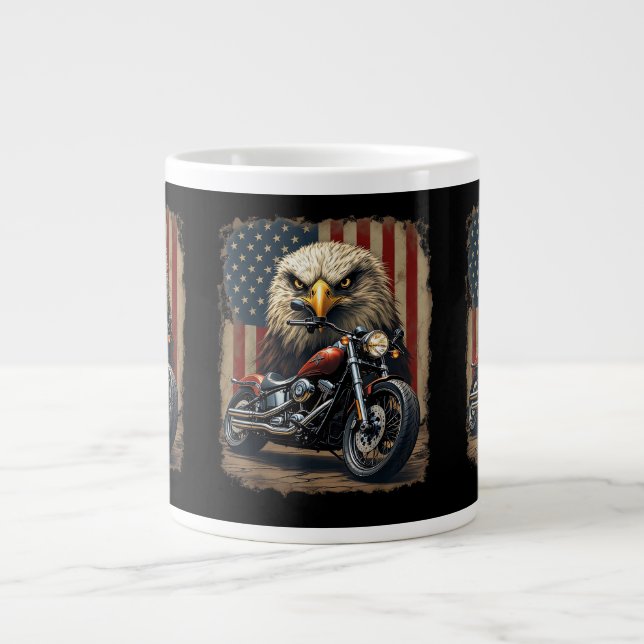 Caneca De Café Grande Motorcycle USA Flag Retro Biker Chopper (Frente)