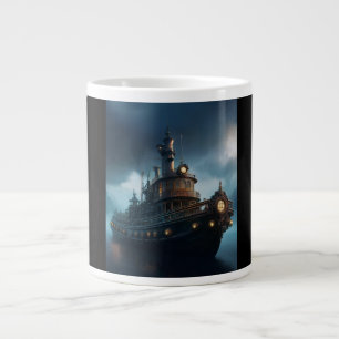 Caneca De Café Grande Mousepad de Rebocador Steampunk em um Dia Nublado