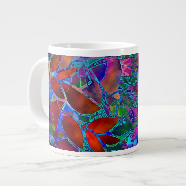 Caneca De Café Grande Mug Abstrato Floral De Vidro (Frente Esquerda)
