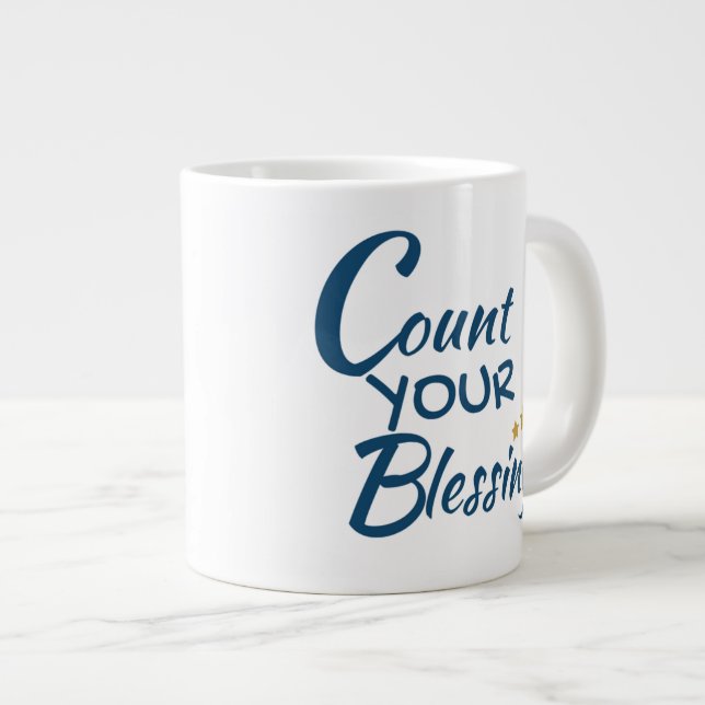 Caneca De Café Grande Mug - café ou chá - Conte suas bençãos (Frente Esquerda)