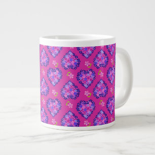 Caneca De Café Grande Mug, Corações, Flores, Magenta, Mauve, de tamanho 