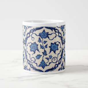 Caneca De Café Grande Mug de Especialidade de Batik Azul Escuro