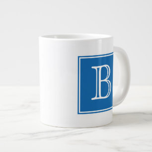 Caneca De Café Grande Mug de Especialidade de Monograma Quadrado Azul