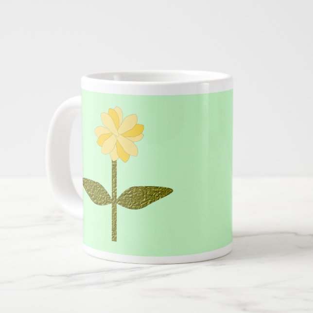 Caneca De Café Grande Mug de Flor Amarelo (Frente Esquerda)