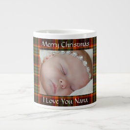 Caneca De Café Grande Mug de Foto da Xadrez de Natal Vermelho