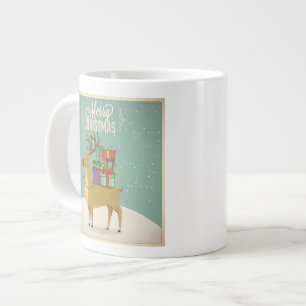 Caneca De Café Grande Mug de Natal Retroativo - Raindeer com presentes