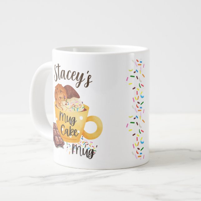 Caneca De Café Grande Mug Especializado, Nome Personalizável, "Mug Cake  (Frente Esquerda)