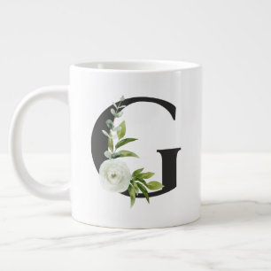 Caneca De Café Grande Mug Inicial com a Letra G - Floral Primavera