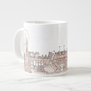 Caneca De Café Grande Mug - Pelicanos em Pier